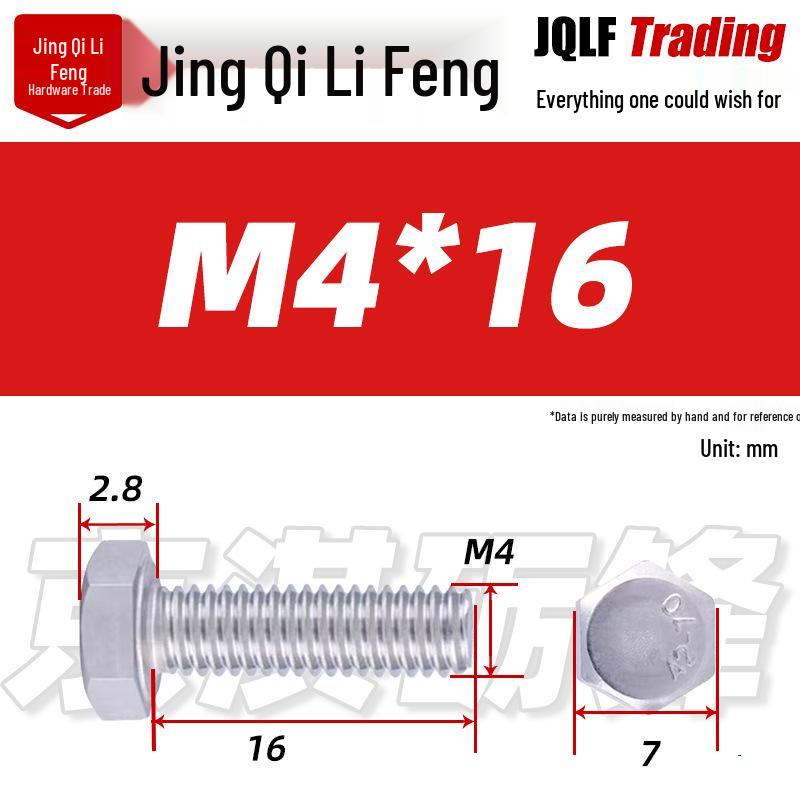 201 Stainless Steel Hex Head Full Thread Bolt: Wear & Corrosion Resistant, M4-M14 for Aerospace Machinery