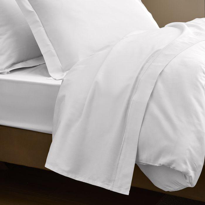 Drap-housse 140 x 190 cm — Satin de coton 120 fils/cm² — Blanc— Bonnet 30 cm
