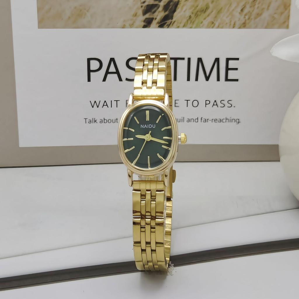 Vintage Style Fashion Oval Dial Quartz Watch Steel Strap Pointer Digital Wristwatch Women Clock