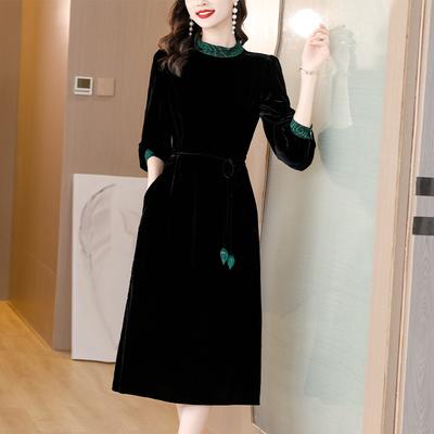 Dress Childrens Winter Updated Temperament A Word Waist Strap Medium and Long Dress