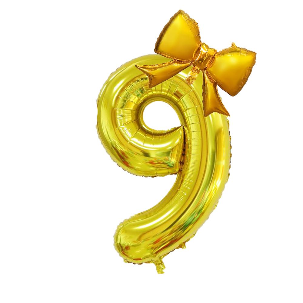 2Pcs 40Inch Gold Number Foil Balloon with Cute Bow Balloons For Kids Baby Girl 1st Birthday Party Decoration Favors Supplies