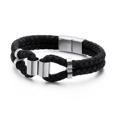 Holiday Male Jewelry Stainless Steel 2 Layer Braided Geniune Leather Gold Color Bracelet 215 *12mm