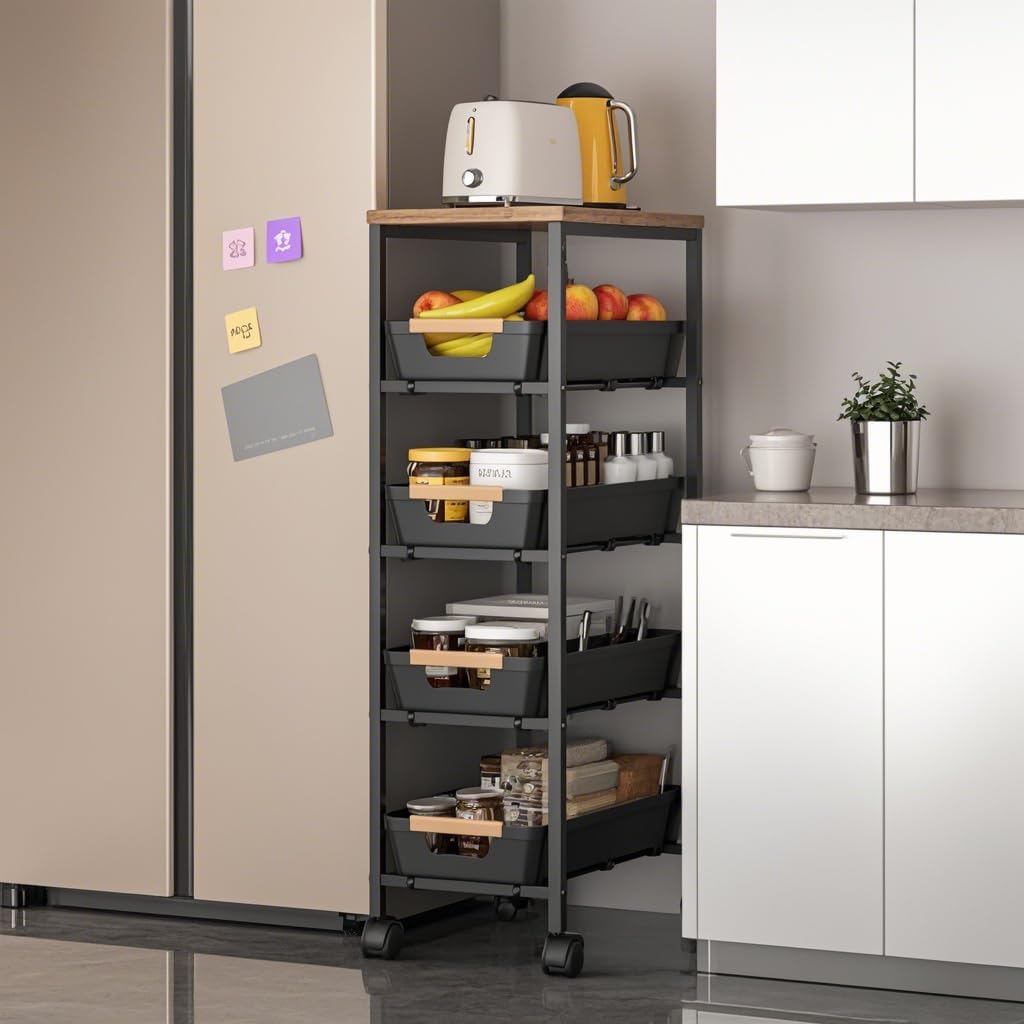 

SVOHZAV Kitchen Sliding with Top Slim Storage Cart with 81cm Suitable for Spice Laundry and Side Storage Outer Dimensions 20cm Inner Dimensions 5 чёрный