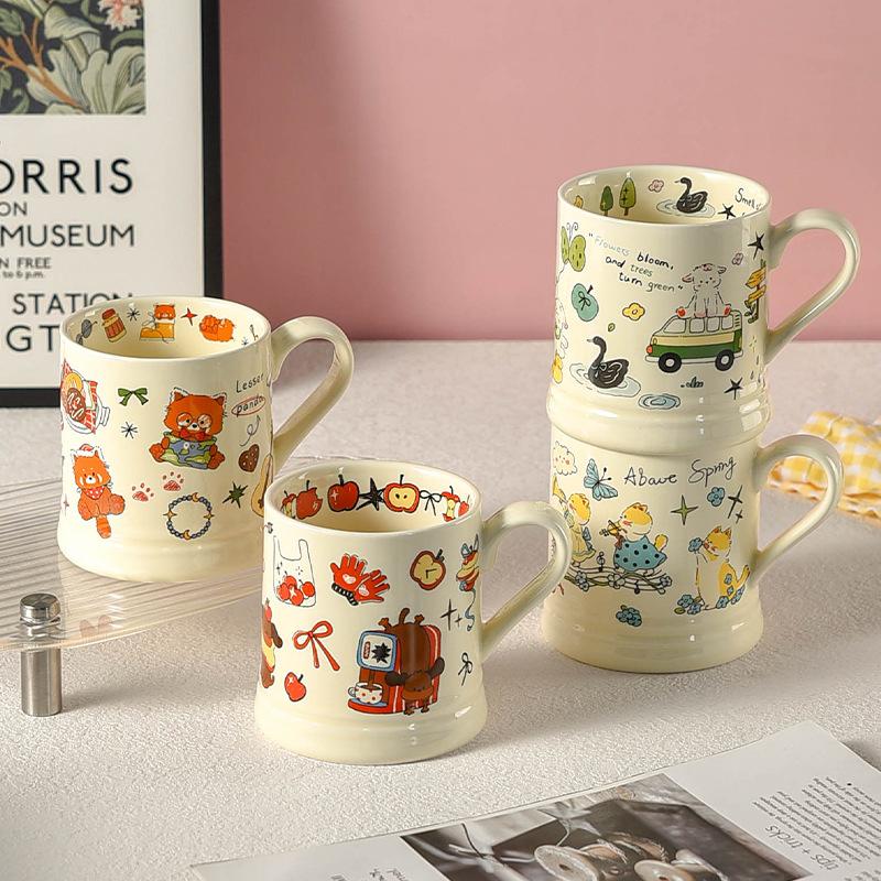 High Value Ceramic Mug Retro Cute Milk Cup French Home Microwave Oven Can Heat Couple Cups for Women