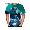 Fashion Short-sleeved 3D Wolf Print T-shirt, Men's and Women's Personality Cool Print T-shirt Fun Animal T-shirt