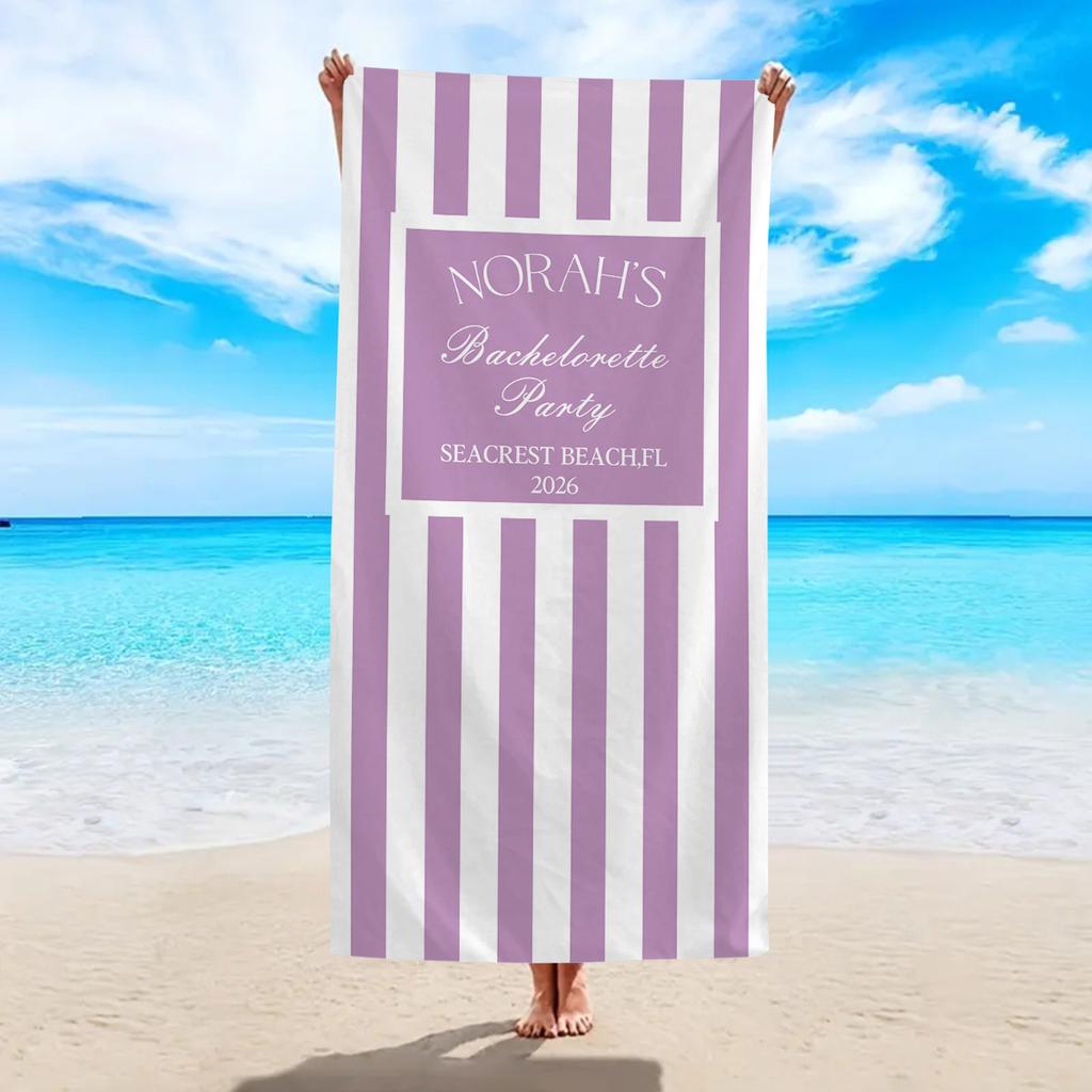 1PC Customizable striped beach towel, personalized name customization, quick drying and absorbent striped beach towel