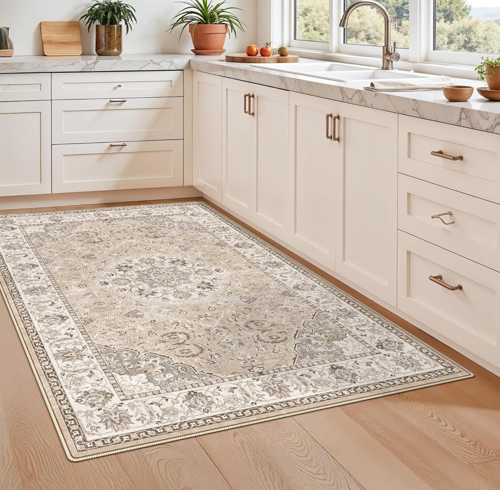 

Light Tone Vintage Pattern Rug Beige Grey Floral Carpet Modern Home Decor Floor Mat for Living Room Entryway Kitchen Bedroom 40X60cm
