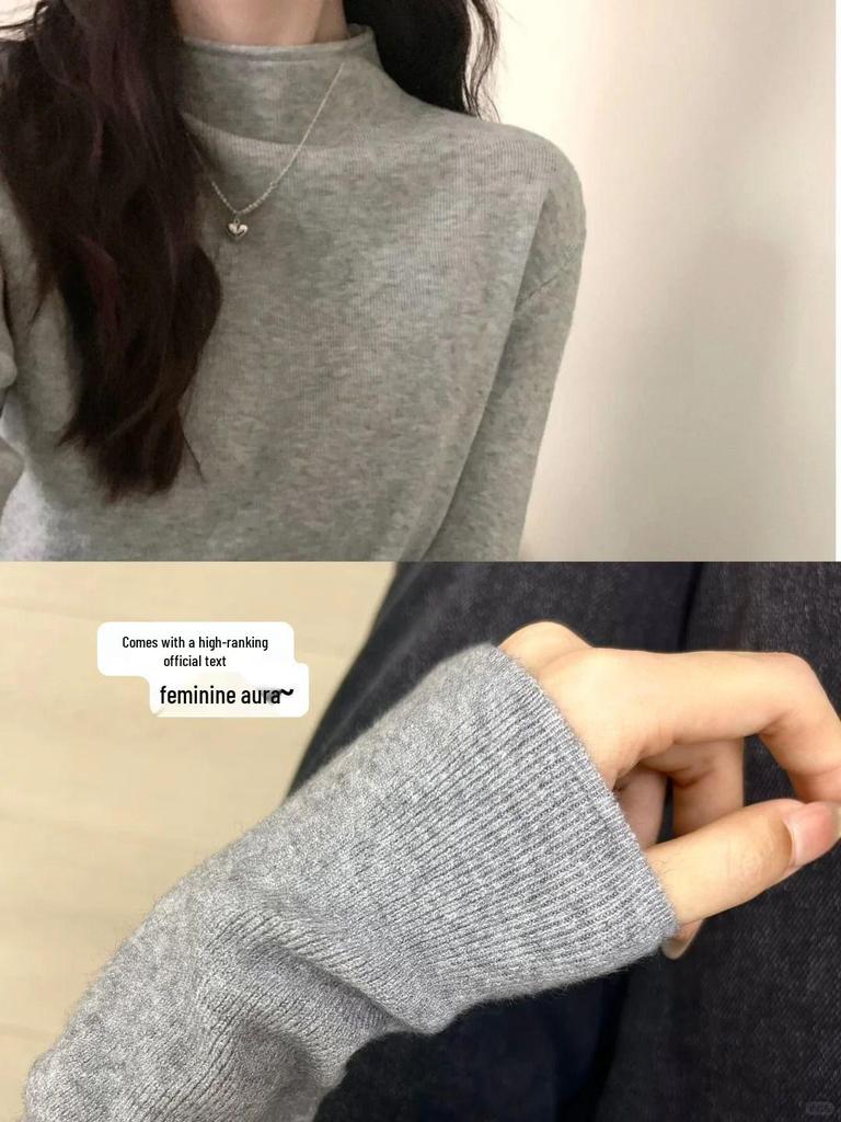 Korean Style Plus Size Soft Knitted Sweater with Stand-Up Collar for Autumn/Winter