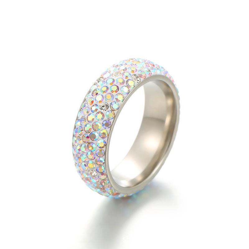 

European & American Style 5-Row Spherical Diamond Ring for Couples - Titanium Steel Ceramic Clay Design for Men & Women. Size 8