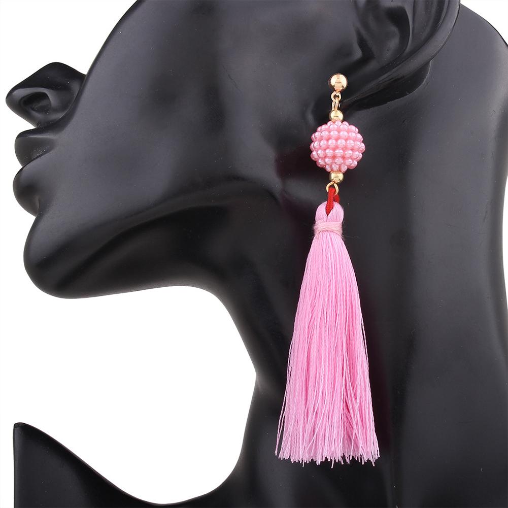 Bohemia Long Tassel Earrings Women Fashion Bead Alloy Dangle Earrings Ethnic Jewelry