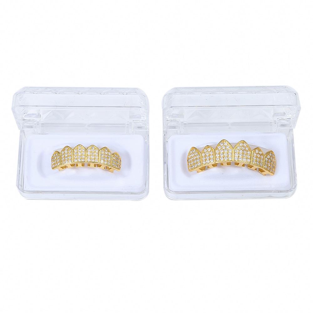 High Quality Custom Hip Hop Jewelry Gold Plated Iced Out Grillz Top and Bottom Grillz for Teeth Mens Diamond Grills Body Jewelry