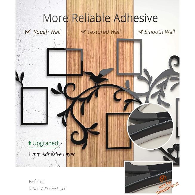 DecorSmart Love Family Tree Picture Frame Collage Removable 3D DIY Acrylic Wall Decor Stickers with Inspirational Quote for Living Room, Black