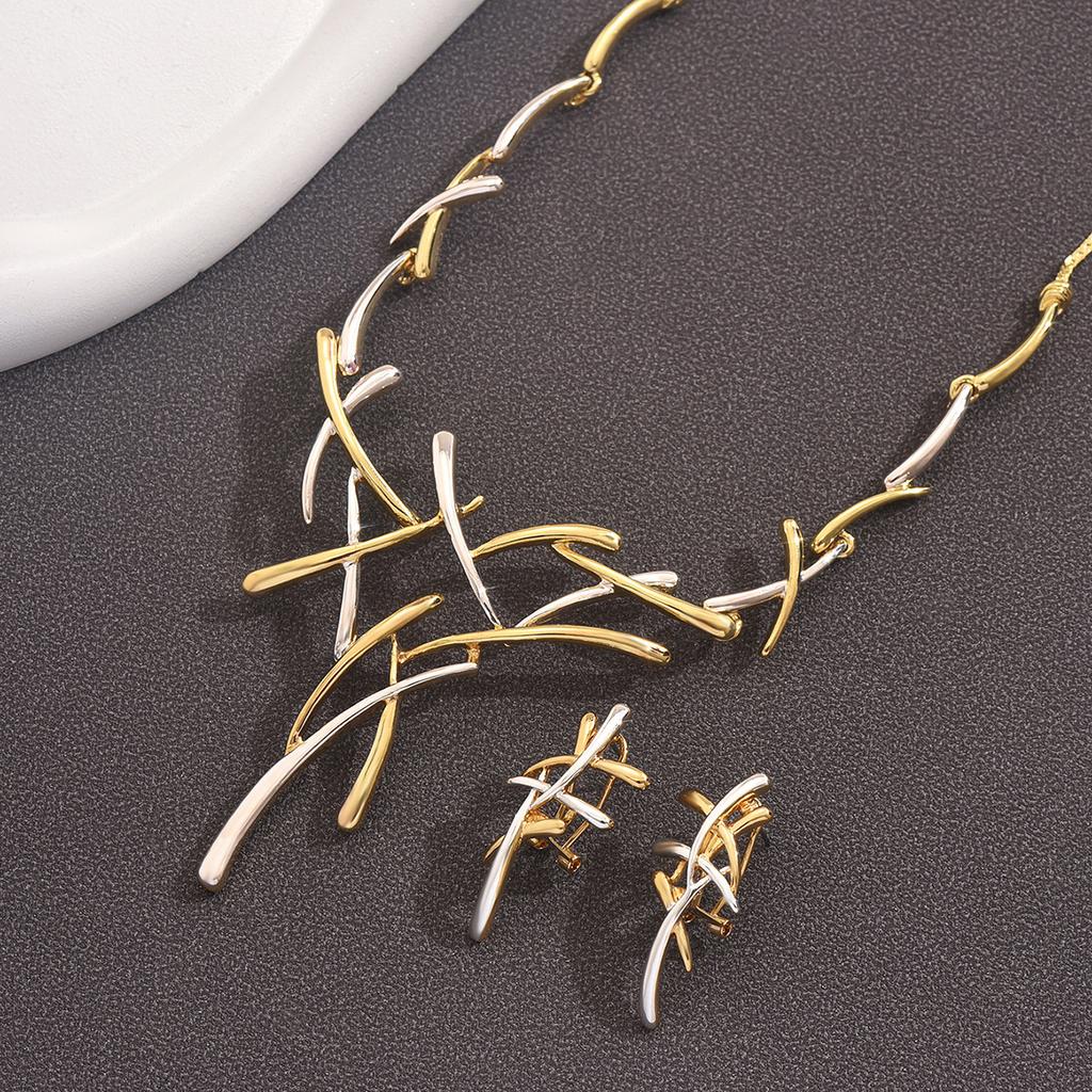 Bohemian Two Tone Cross Fireworks Necklace Ear Clips Jewelry