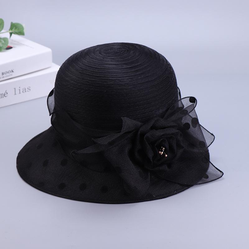 Chapeau de soleil élégant à pois pour femme, design en maille, en organza, avec fleurs, pour la respirabilité, pour les voyages, les vacances, chapeau de soleil