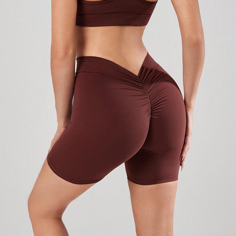 Dámské rychleschnoucí vysoce elastické jógové šortky s V pasem - Broskvový zadek zeštíhlující a zvedající hýždě střih