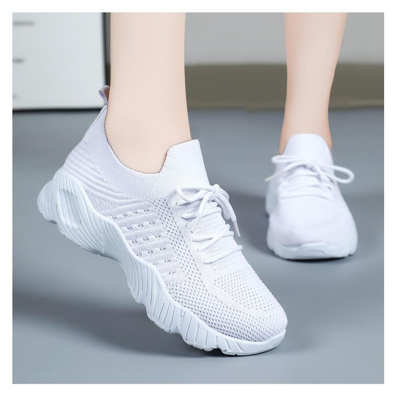 Women's Breathable Knit Mesh Casual Sports Shoes, Lightweight Solid Color European Style Footwear, Available In Large Sizes.