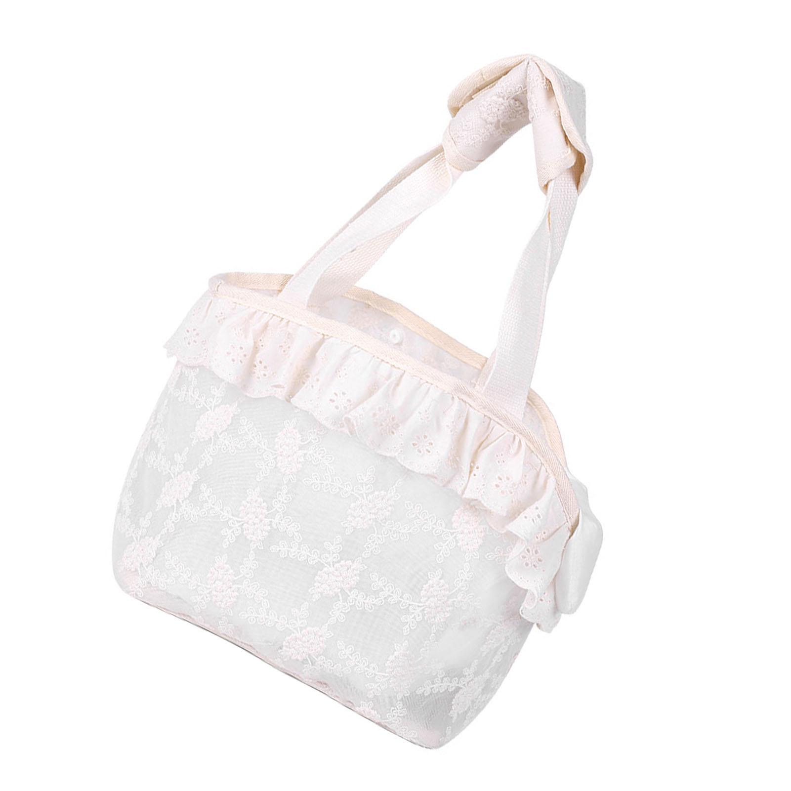 

Lace Dog Cat Purse Carrier Breathable Large Capacity Prevents Breaking Free D Ring Pet Travel Handbag Beige Small size S 8.9 X 1.5in