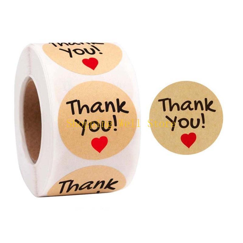 KX4B 500pcs Homemade Thank You Kraft Stickers Round Seal Label for Small Shop Handmade Stationery Decoration
