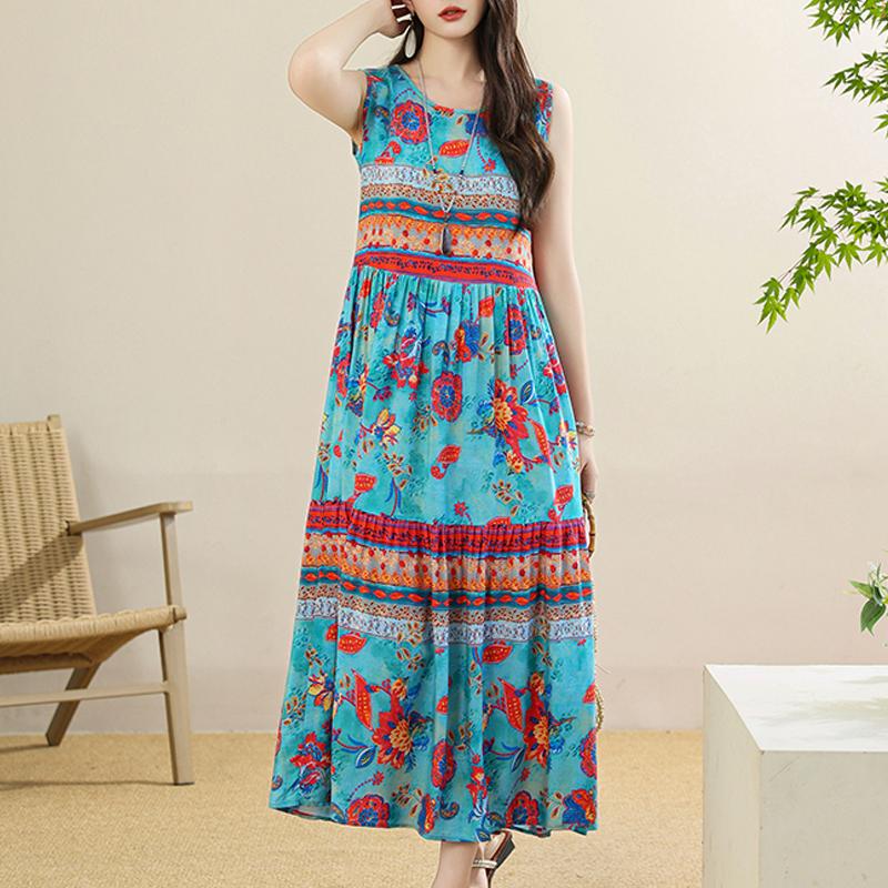 Women's Plus Size Floral Print Sleeveless Maxi Dress, Casual Loose Summer Long Dress (XL-5XL)