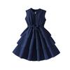 Sweet Girls' Dress Summer Children's Elegant Sleeveless Tiered Casual Waist-cinched Dress