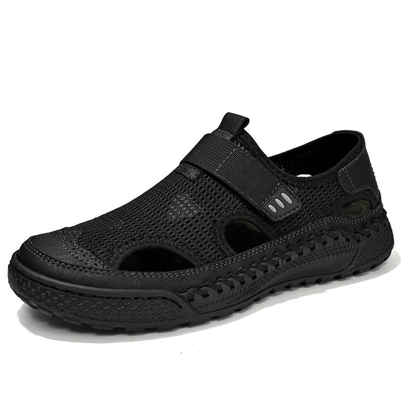 

Casual shoes men s popular summer breathable mesh shoes men s hollow thin lightweight one-pedal non-slip soft-soled dad shoes 46 чёрный