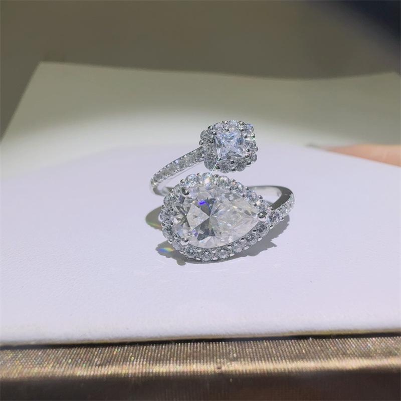 2 Carat Water Drop Moissanite Ring for Women, D Color, VVS1, Micro-set, Diamond Pen Tested, New European & American Style