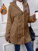 2025 Autumn/Winter Women's Warm Plush Hooded Cardigan - Button-Up Solid Color Coat