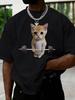 Unisexs Black Summer Crew Neck Short Sleeve Tee Cute Orange Cat Lifting Barbell Graphic Loose Oversized Streetwear Daily Casual Top