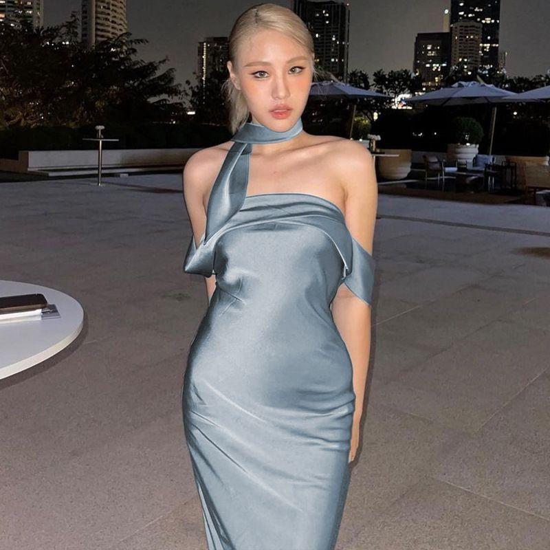 

Banquet One-Step Dress Summer New Arrival Tube Top Evening Dress Blue S