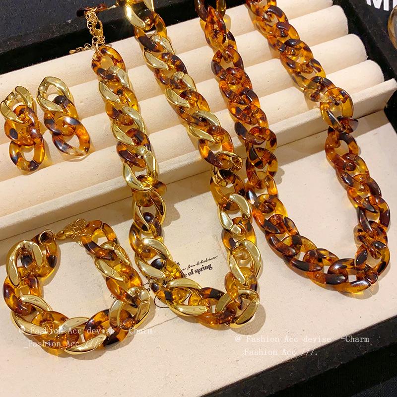 Geometric Chain Leopard Print Necklace Autumn and Winter Simple High-end Clavicle Chain Personalized Retro Fashion Temperament Jewelry