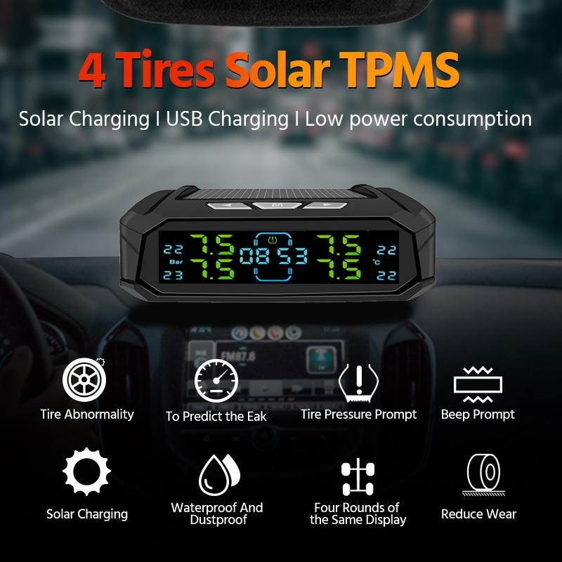 Solar TPMS Car Tire Pressure Alarm Monitor System Tyre Temp Digital Display Auto Security Alarm Systems with 4/6 sensors 8 BAR