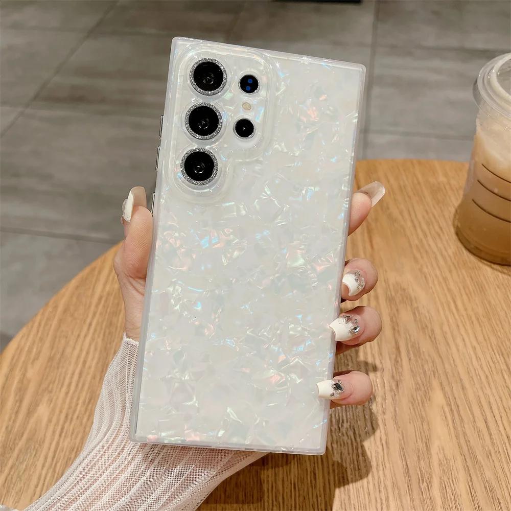 Glitter Marble Shell Pattern Case for Samsung Galaxy S24 S2 Ultra S23 S22 Plus S2 Plating Button Shockproof Ultra Slim Cover
