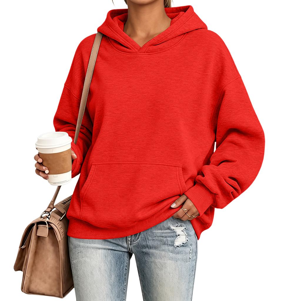 Women's Hooded Sweatshirt, Color Long Sleeve Pullover with Pocket, Loose Fit Casual Athletic Top