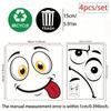4Pcs Cartoon Face Trash Can Stickers Self-Adhesive Waterproof Pvc Glossy Finish For Wall, Toilet, Refrigerator Indoor Outdoor