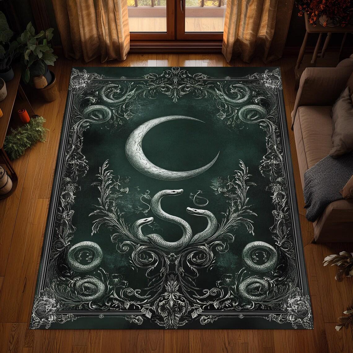 

Mystical Moon Rug , Crescent Star Carpet , Dark Color Gold Celestial Decor , Gothic Moon Phase Rug , Washable Non Slip Area Rug 40cm x 60cm
