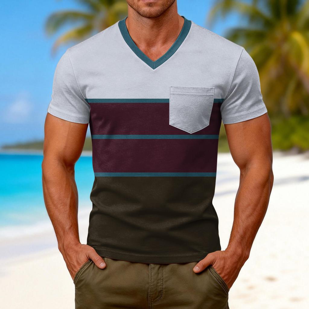 Men's Casual V-Neck Raglan Short-Sleeve Top