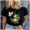 Men Women's Polyester 100% Frog On the Swing Print T-shirt Loose Round Neck Casual Short Sleeve Fashion Top Clothing Summer