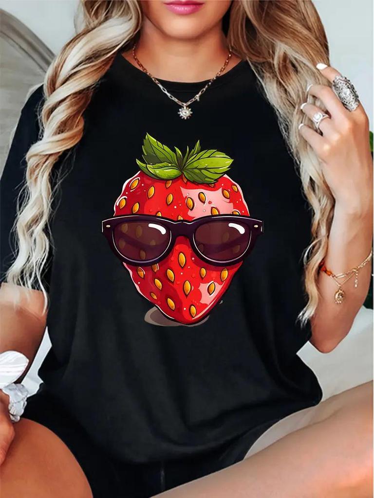 Women's Short Sleeve Cherry Print Top with Free Shipping