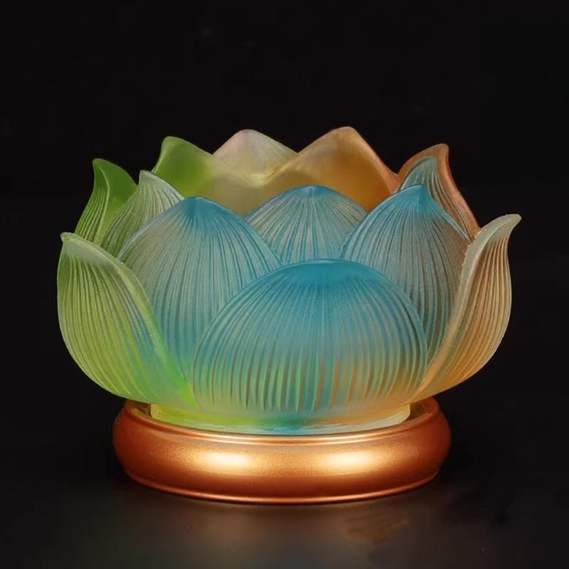 Glass Lotus Candlestick Buddha Hall Candlestick Temple Candle Holder Pray for Auspiciousness No Candles Included Home Decoration