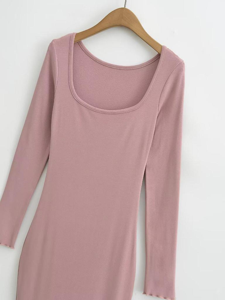 2025 quadratischer Halsausschnitt Fischschwanz-Kleid mit Fleece-Futter – Mehrfarbig, Langarm, Eleganter Stil für Pendeln und Verabredungen