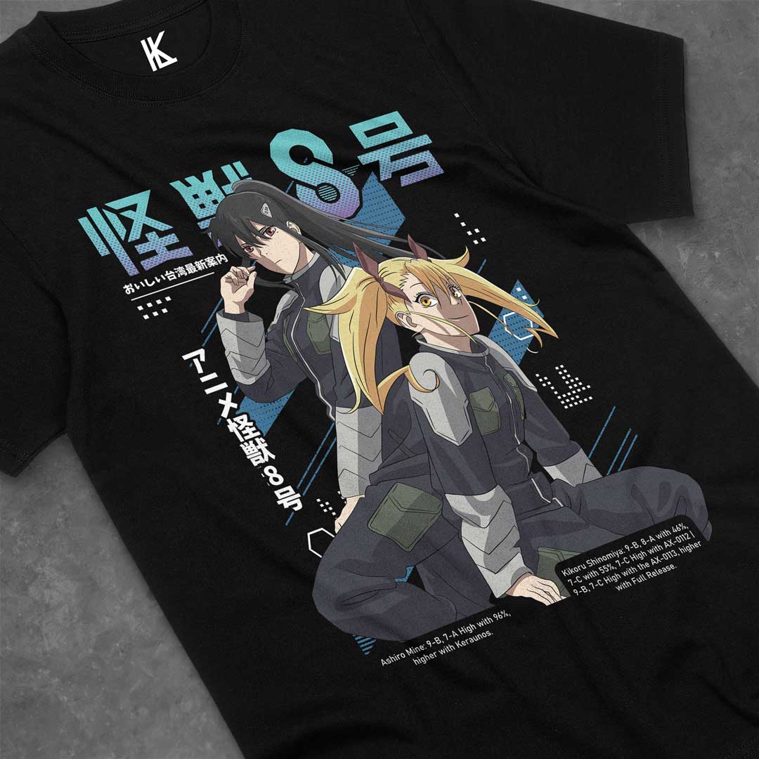 

Ashiro X Kikoru Kaiju No 8 Mina Shiro Kaiju Manga Anime Unisex T-Shirt Soft Tee All Sizes Cotton 5XL чёрный