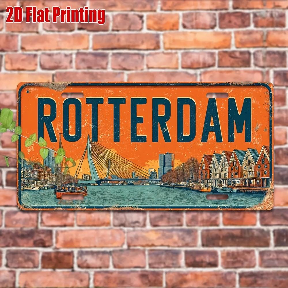 D Flat Retro Leutmer Metal Sign Printed Aluminum Wall Art Rural Canal and Windmill Scene Vehicle and Port Decoration
