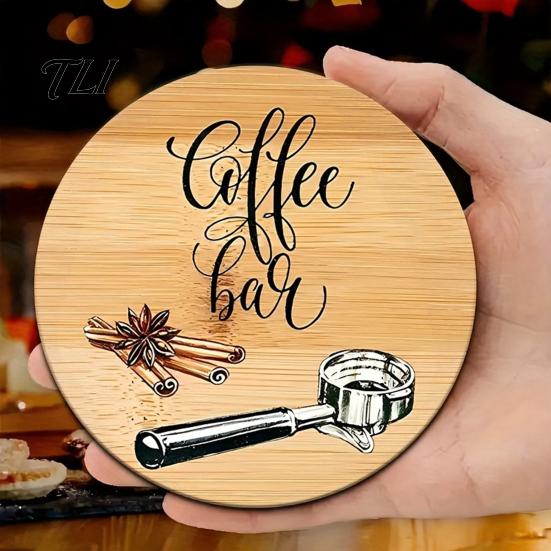 Reusable Wooden Table Coasters 6Pcs Wood for Drinks, Heat Resistant Drink Mat, Anti-slip Round Drinks Mats Dining Room, Coffee And Office Desktop