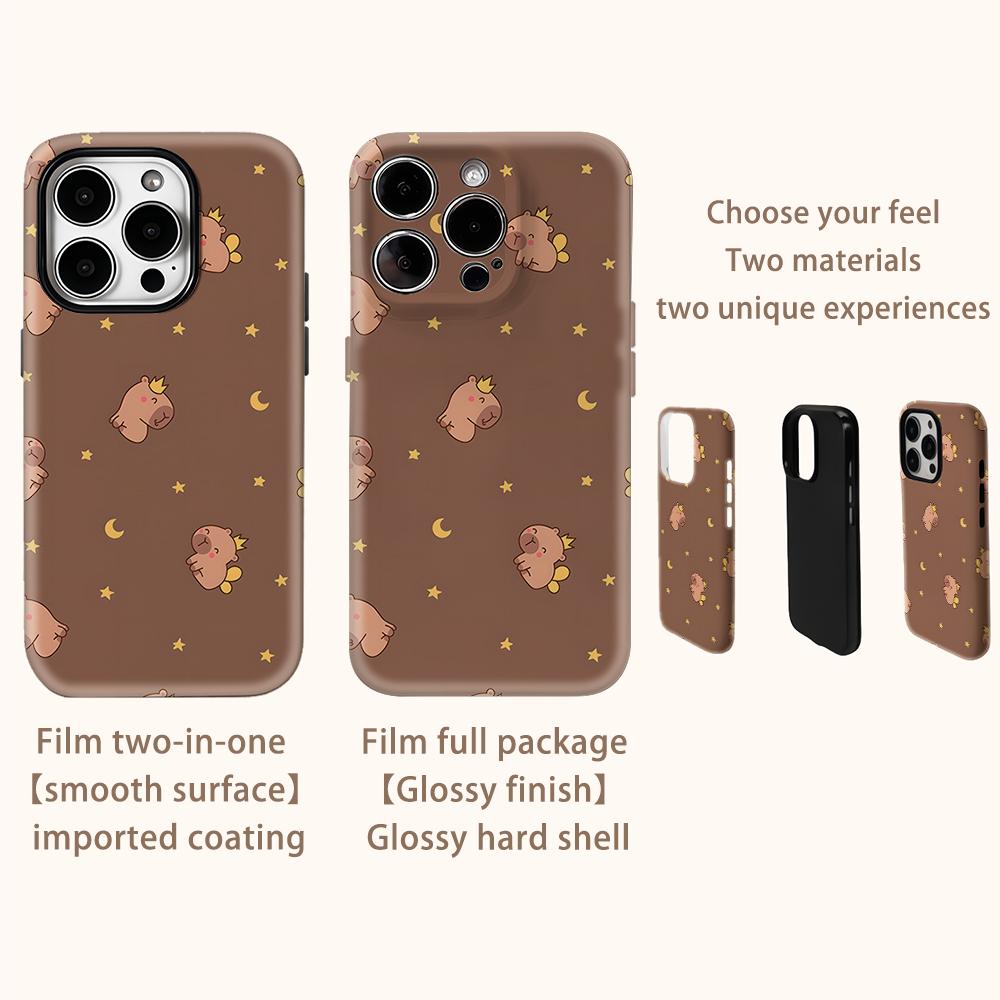 Kawaii Capybara Night Phone Case for IPhone 17AIR 16E 16 15 14 13 12 11 17 Pro Max Plus Double-layer Back Cover