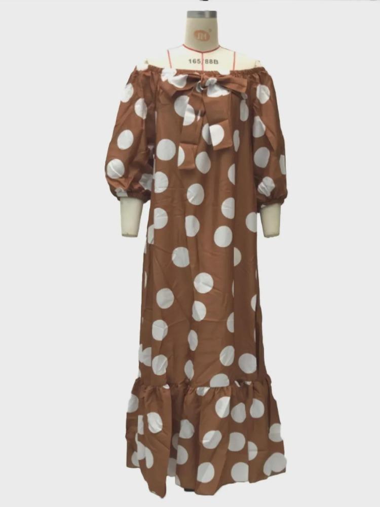 European American Style Off Shoulder Polka Dot Bohemian Maxi Dress