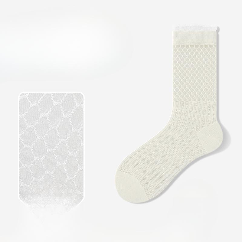 Women's Summer Thin Lace Hollow Mesh Breathable College Wind Tube Cotton Socks