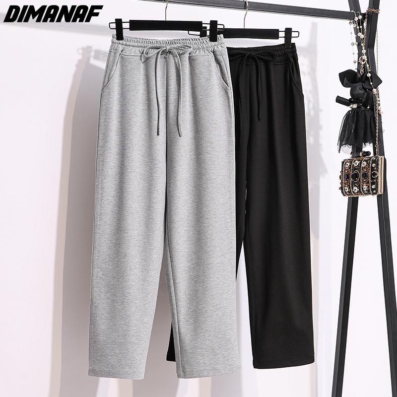 

DIMANAF Большие размеры 2022, новые женские хлопковые спортивные штаны-шаровары, летние эластичные однотонные свободные длинные большие серые брюки