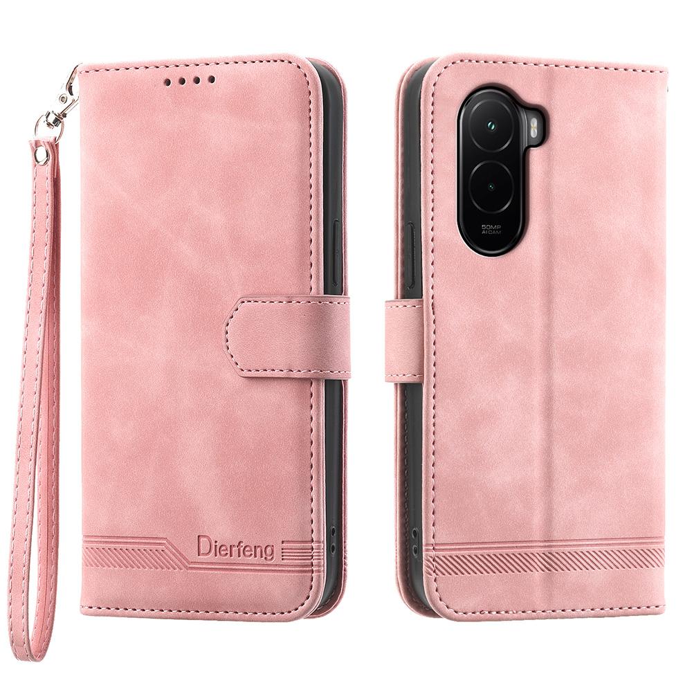 

DIERFENG DF-03 For Xiaomi Poco M7 4G (EU) (171mm) Case Lines Imprint Wallet Leather Phone Cover with Wrist Strap