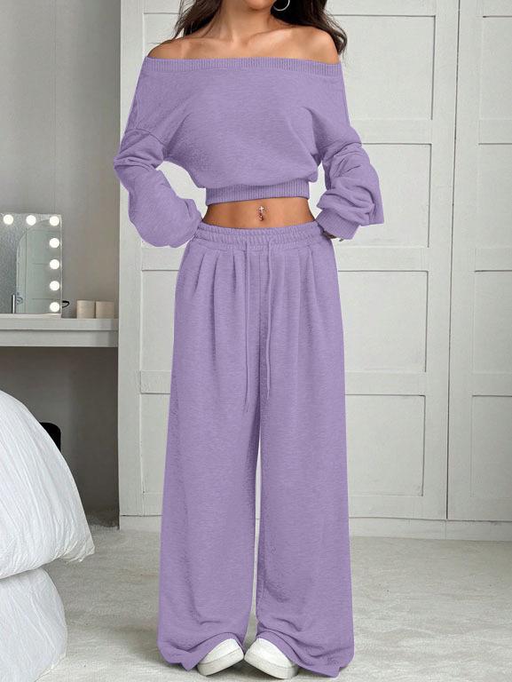 2025 Damen Casual Einseitiges Sweatshirt und Strickset - Unifarben, Lockere Passform, Kurz- und Langarmoptionen