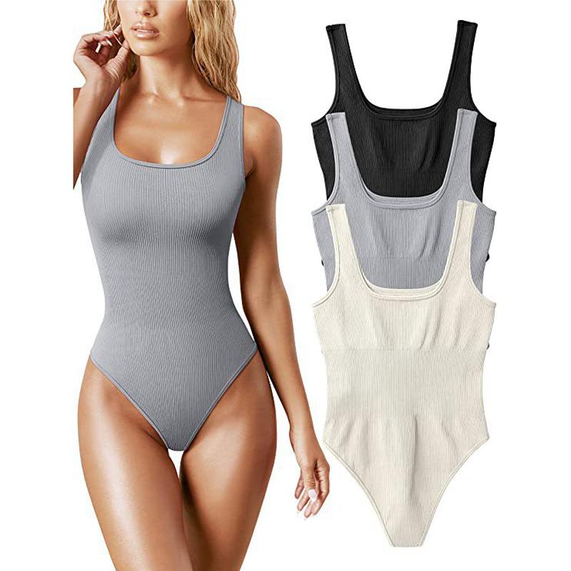 Body cu vestă elastică, fără mâneci, cu decolteu în U